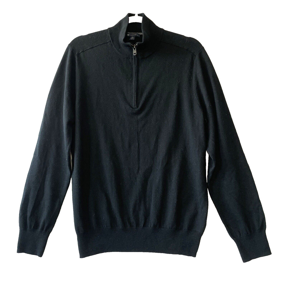 Gap 100% Merino Wool Sweater Mens 1/2 Zip Long Sleeve Black Sweater Size L